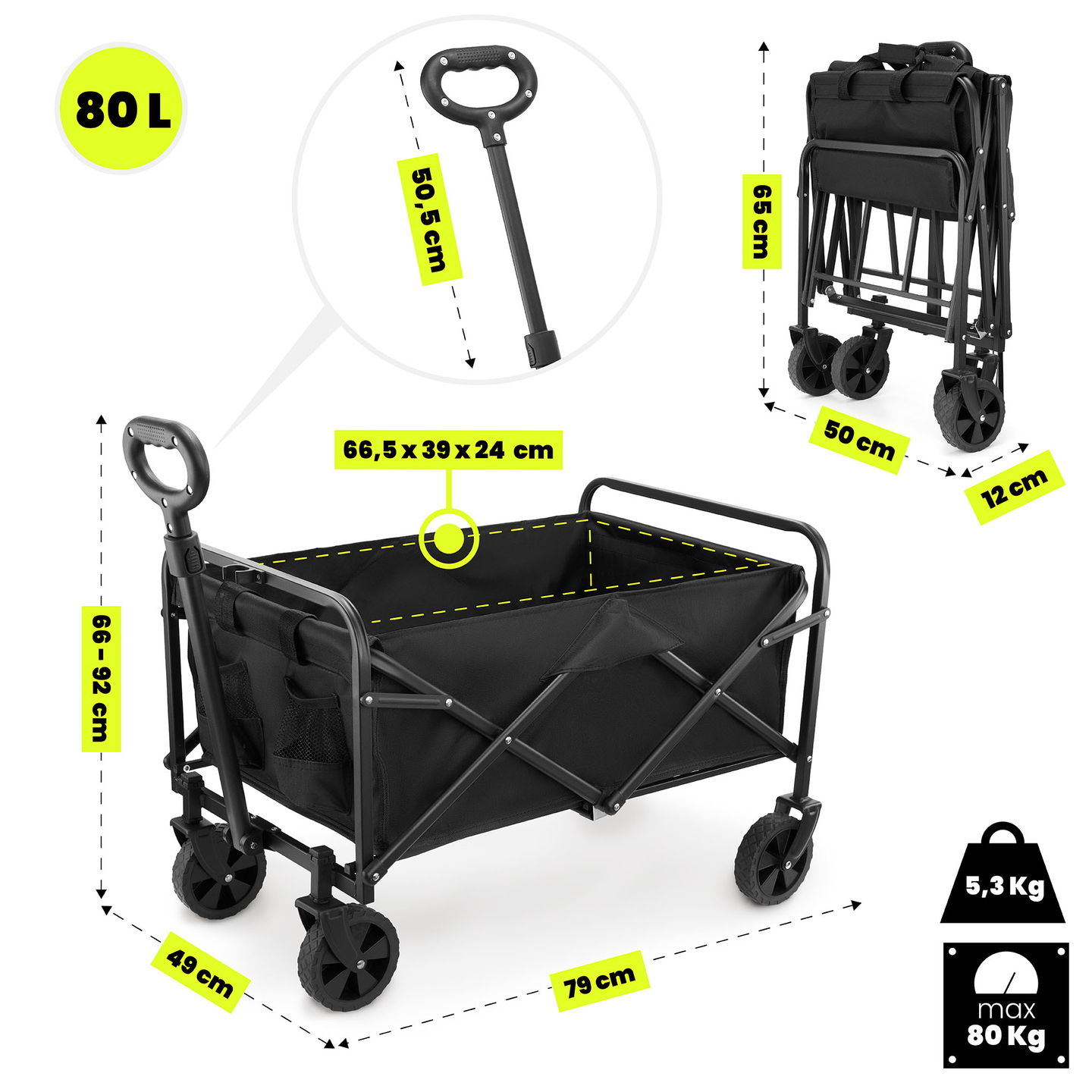 Silla de ruedas de playa plegable HyperMotion - negra, 80 kg