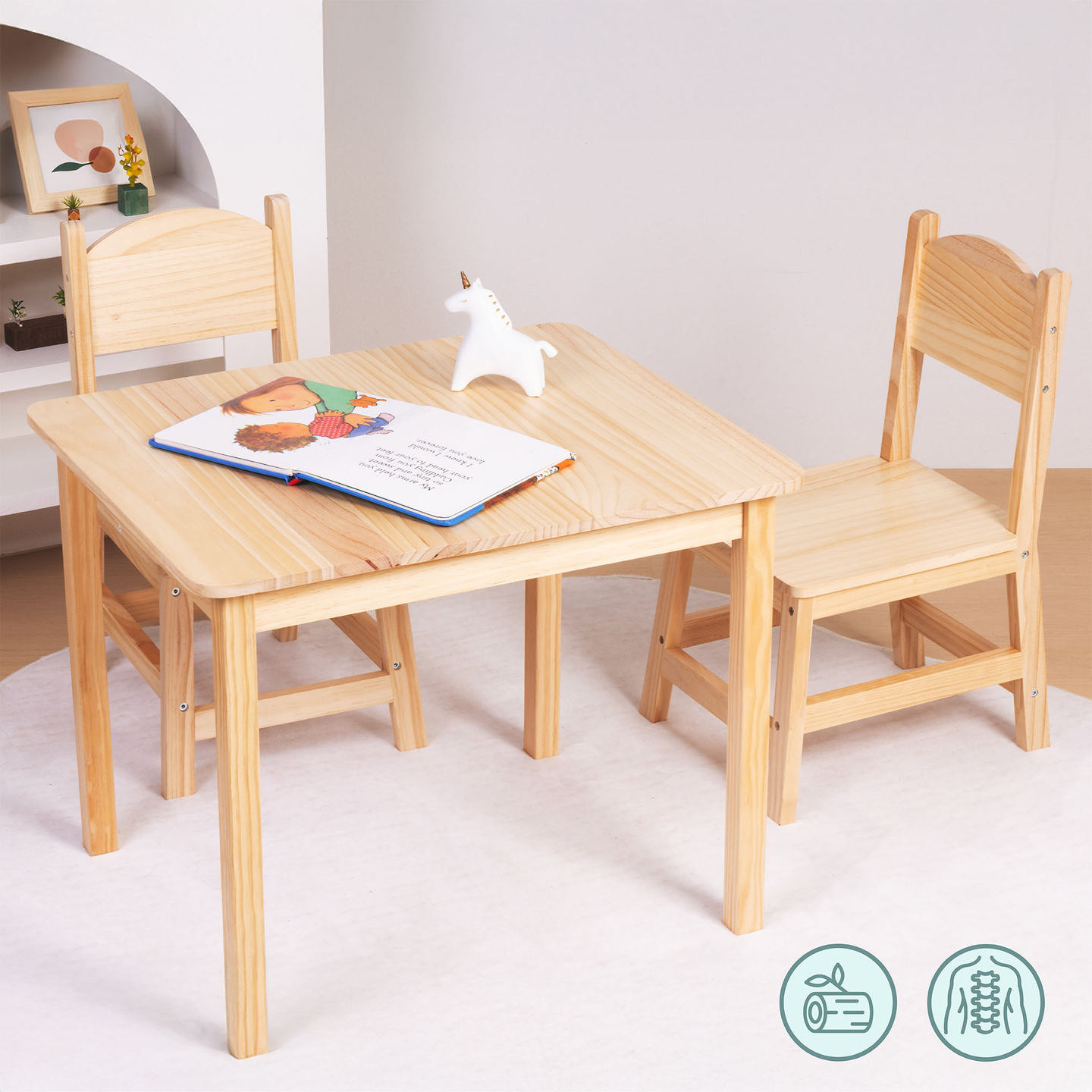 Mesa de madera y 2 sillas - conjunto para niños