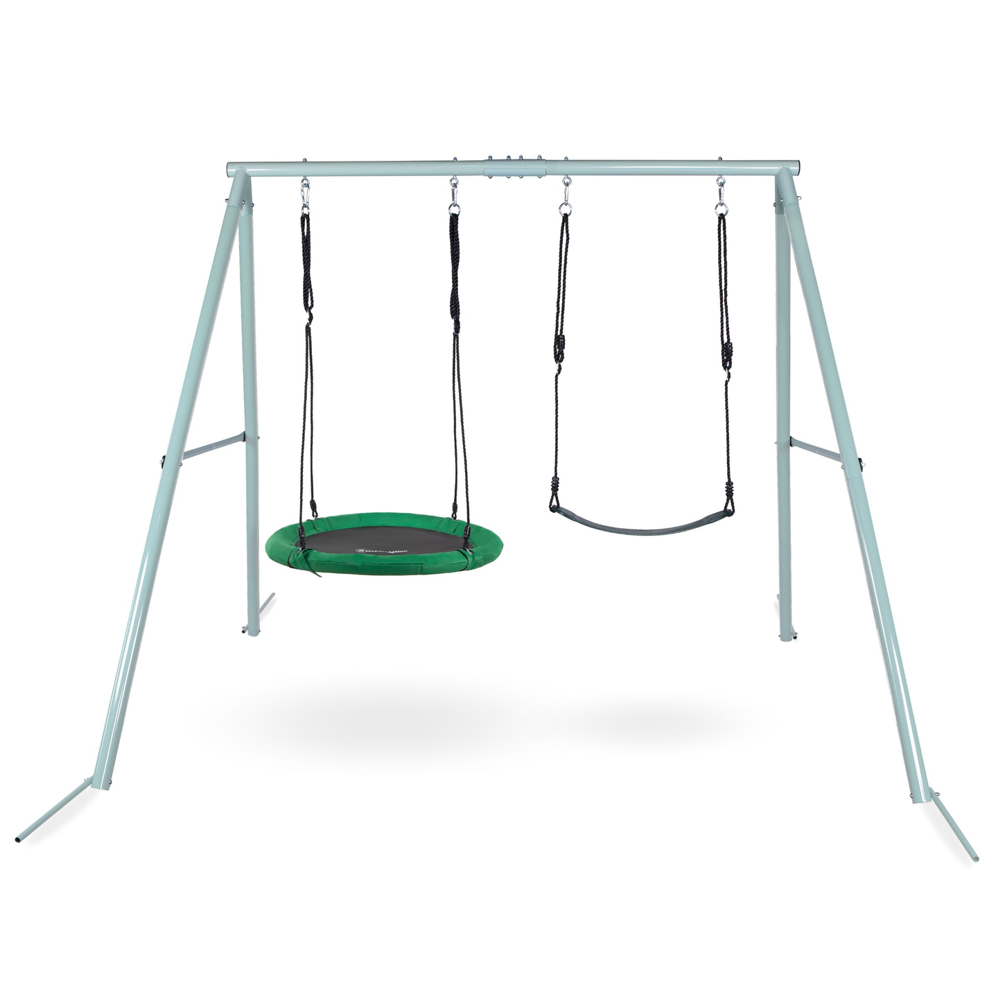 Columpio de jardín doble con estructura y cuerdas - asiento y nido de cigüeña