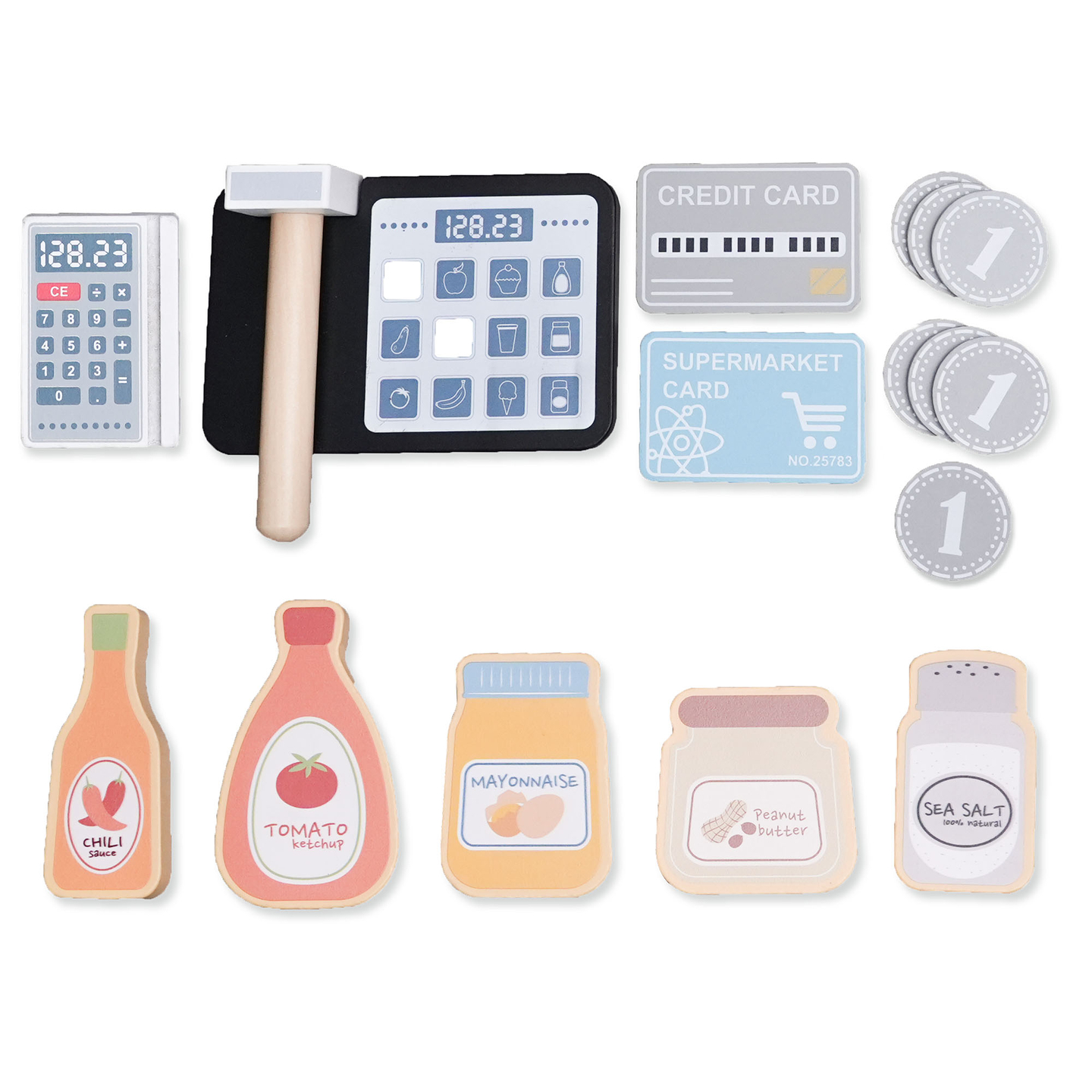 Gran tienda de madera XXXL para niños con barra de comida rápida - Tienda de la esquina + Cafetera + Horno + Nevera - 106 ac.