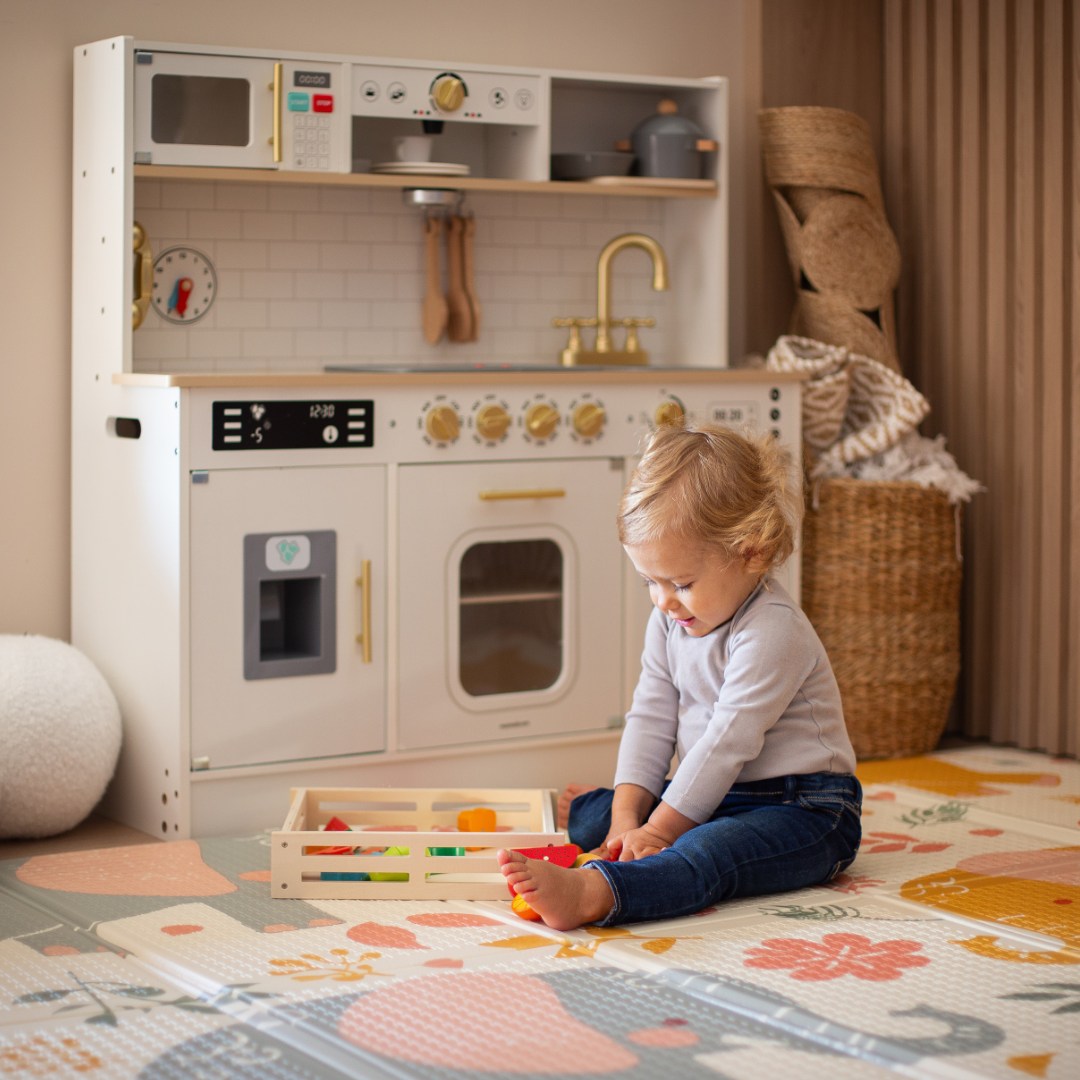 Cocina interactiva de madera XXL con accesorios e iluminación LED - dos niveles