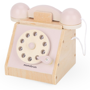 Teléfono retro de madera - rosa pastel