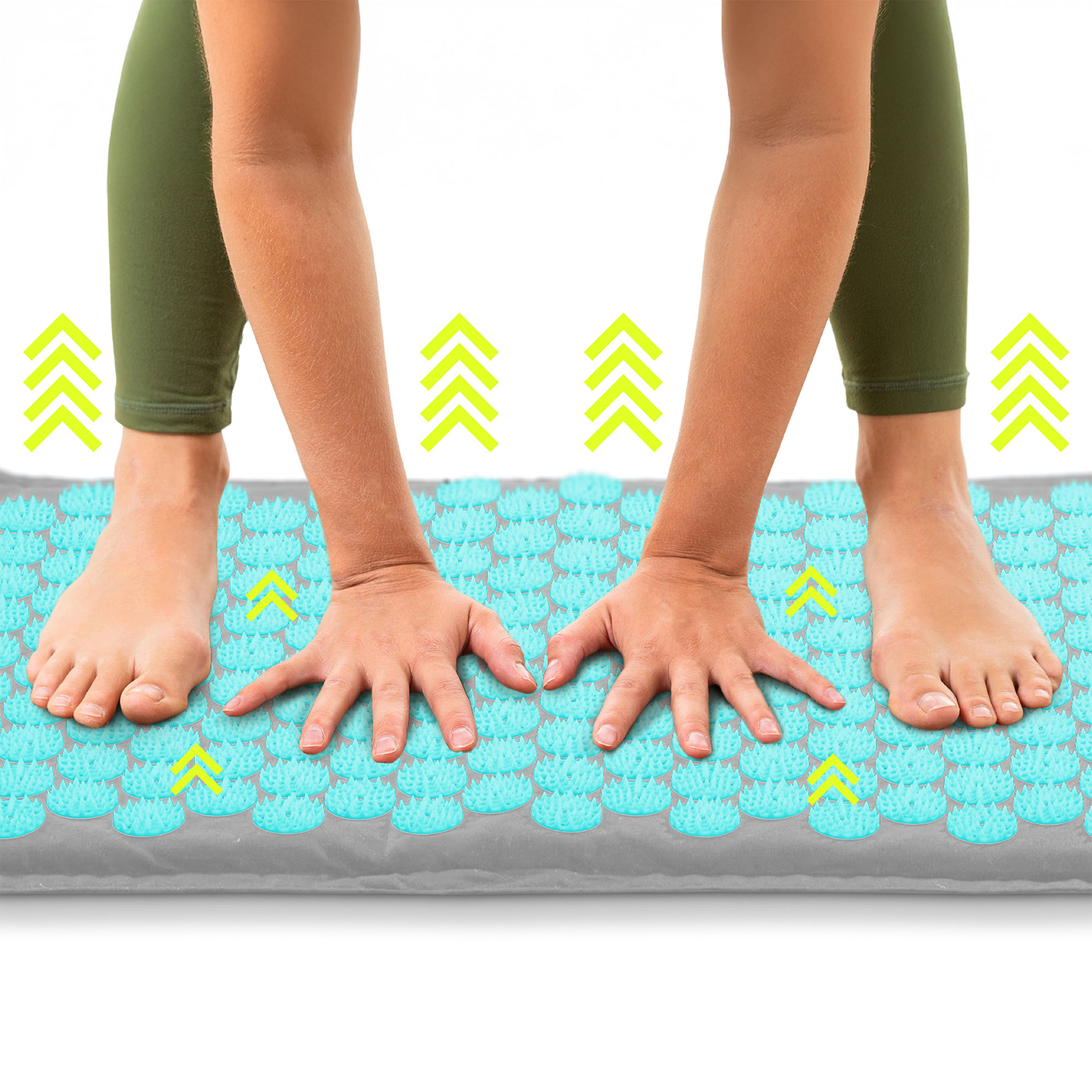 Esterilla de acupresión de lino ecológico con fibra de coco y cojín de trigo sarraceno – 68 cm HyperMotion gris-menta