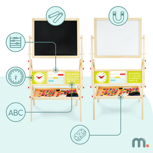 Gran pizarra educativa de dos caras: magnética y pizarra de tiza - pizarra de borrado en seco, madera