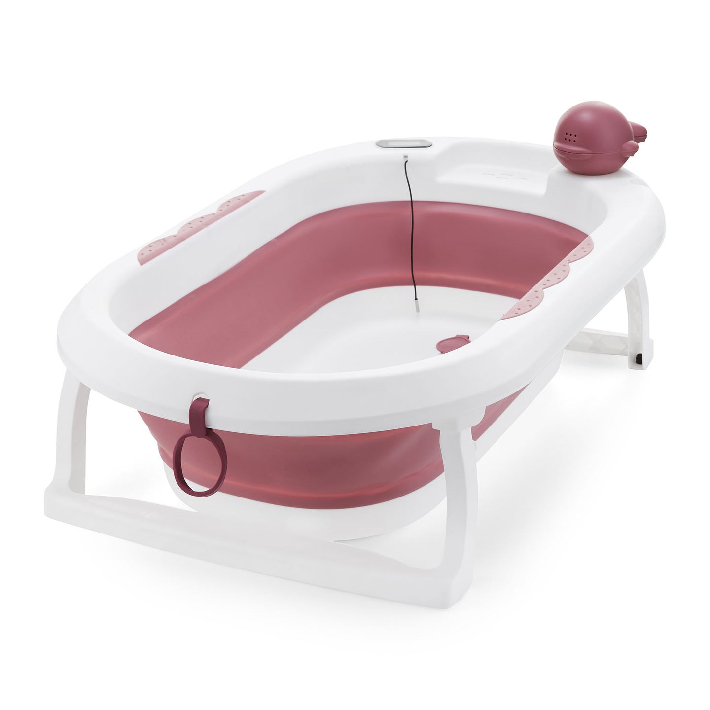Bañera plegable para bebés con termómetro, inserto y soporte - color rosa sucio