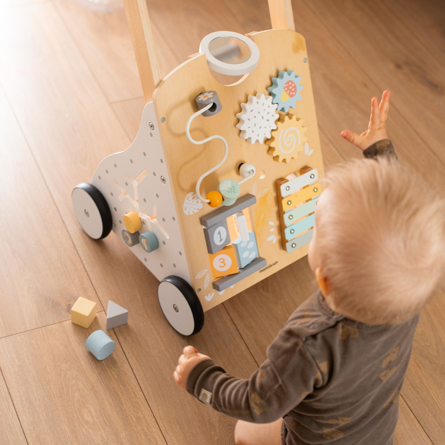 Andador educativo de madera 8en1 / empujador de bebés - tablero manipulativo