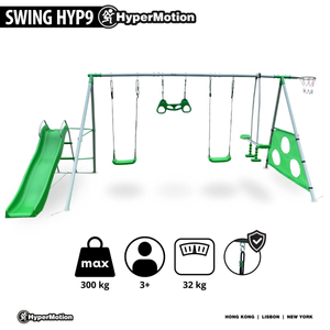 Parque infantil de jardín XXXL para niños con columpios, tobogán, trapecio de gimnasia, canasta de baloncesto y portería de fútbol