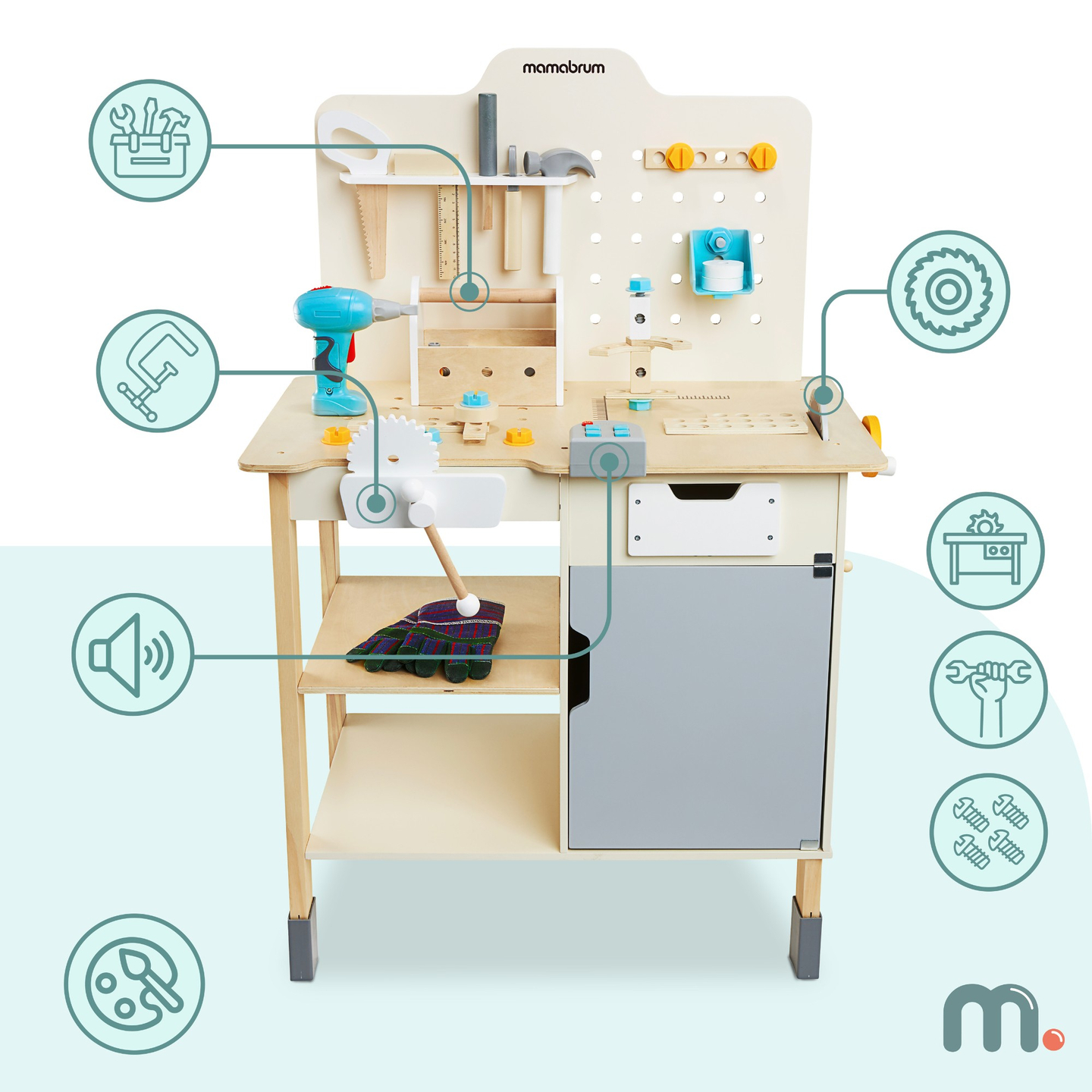 Gran taller de madera con herramientas XXL - set de bricolaje, 74 elementos