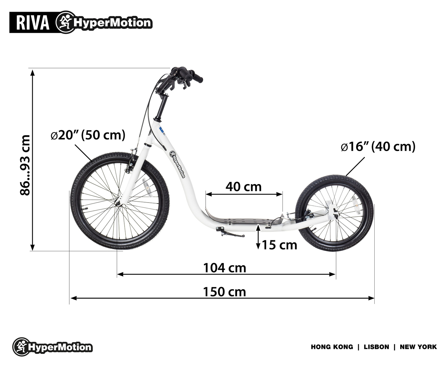 Patinete urbano HyperMotion RIVA con ruedas hinchables de 50 cm y 40 cm