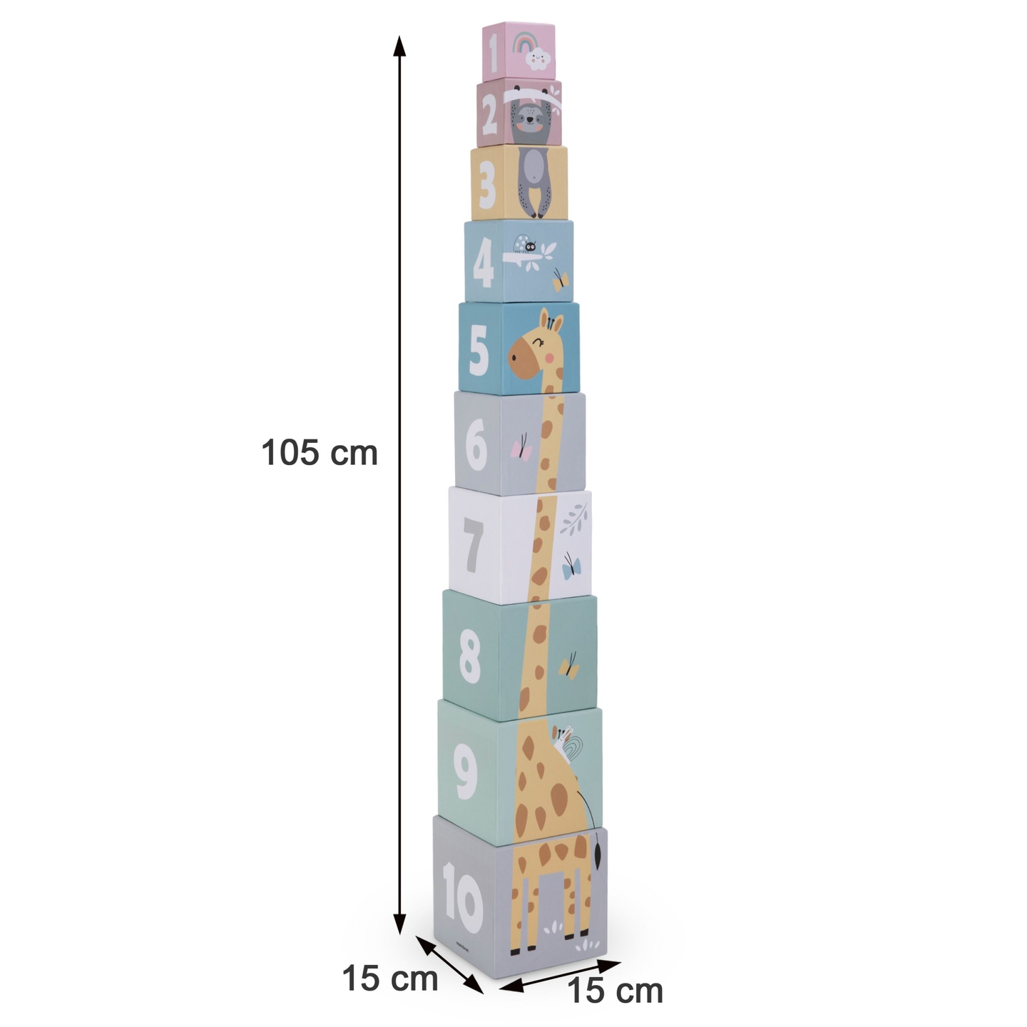 Torre apilable para niños con 10 elementos - números y animales