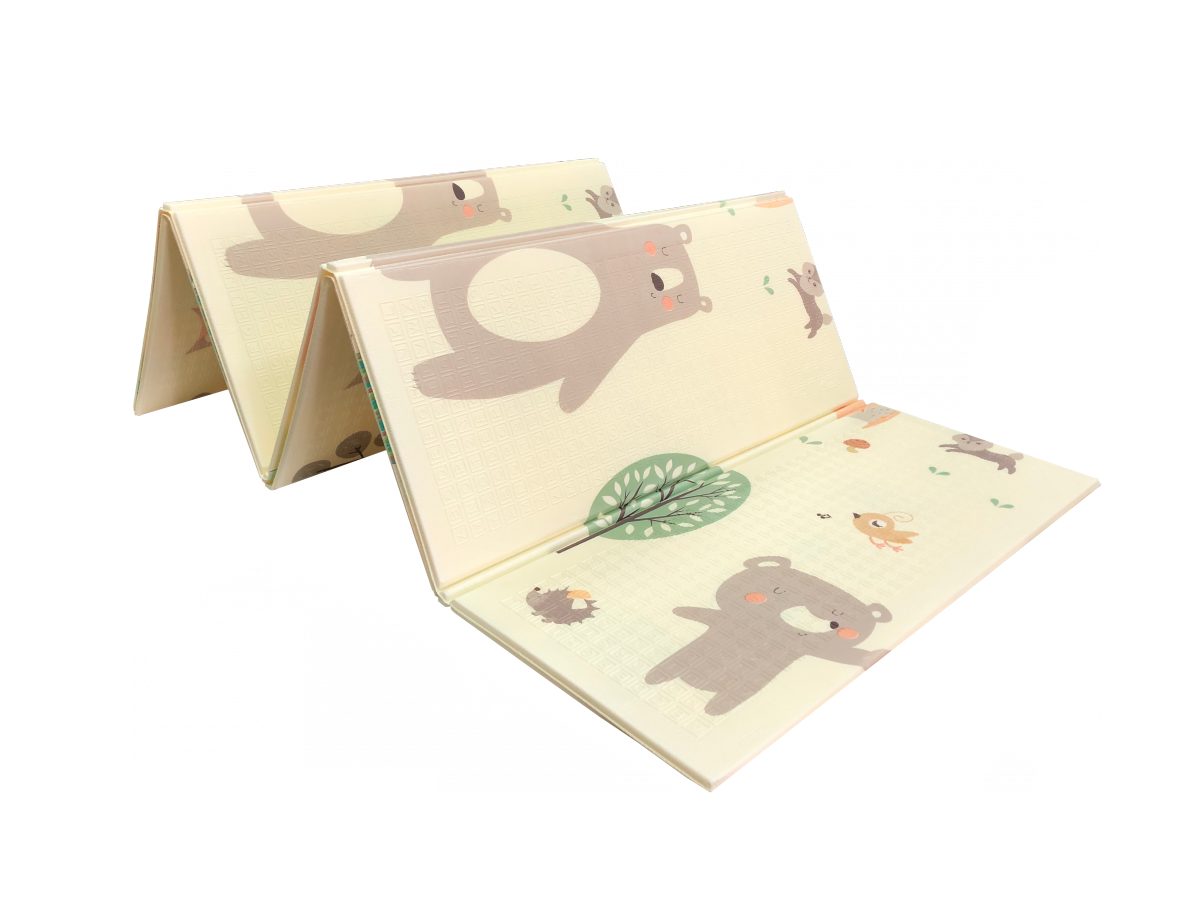 Alfombra de espuma XXL de doble cara - plegable 1 CM (bosque con osito y caballos)