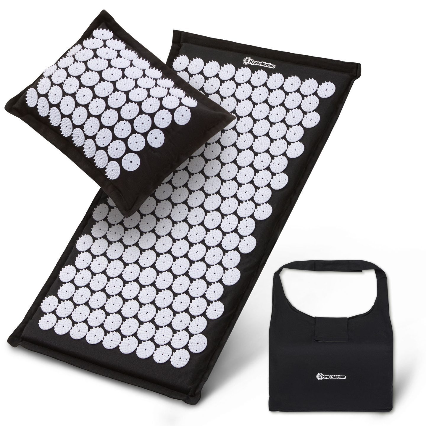 Esterilla de acupresión de lino ecológico con fibra de coco y cojín de trigo sarraceno – 68 cm HyperMotion Blanco y Negro