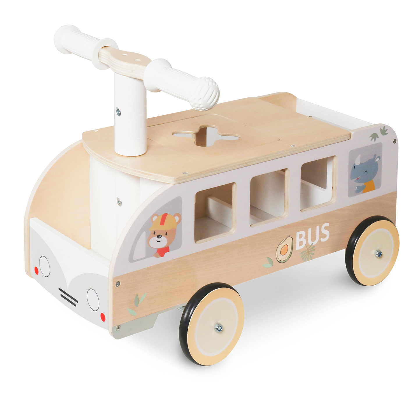 Autobús de madera para niños - Autobús con compartimentos de almacenamiento y espacio para peluches