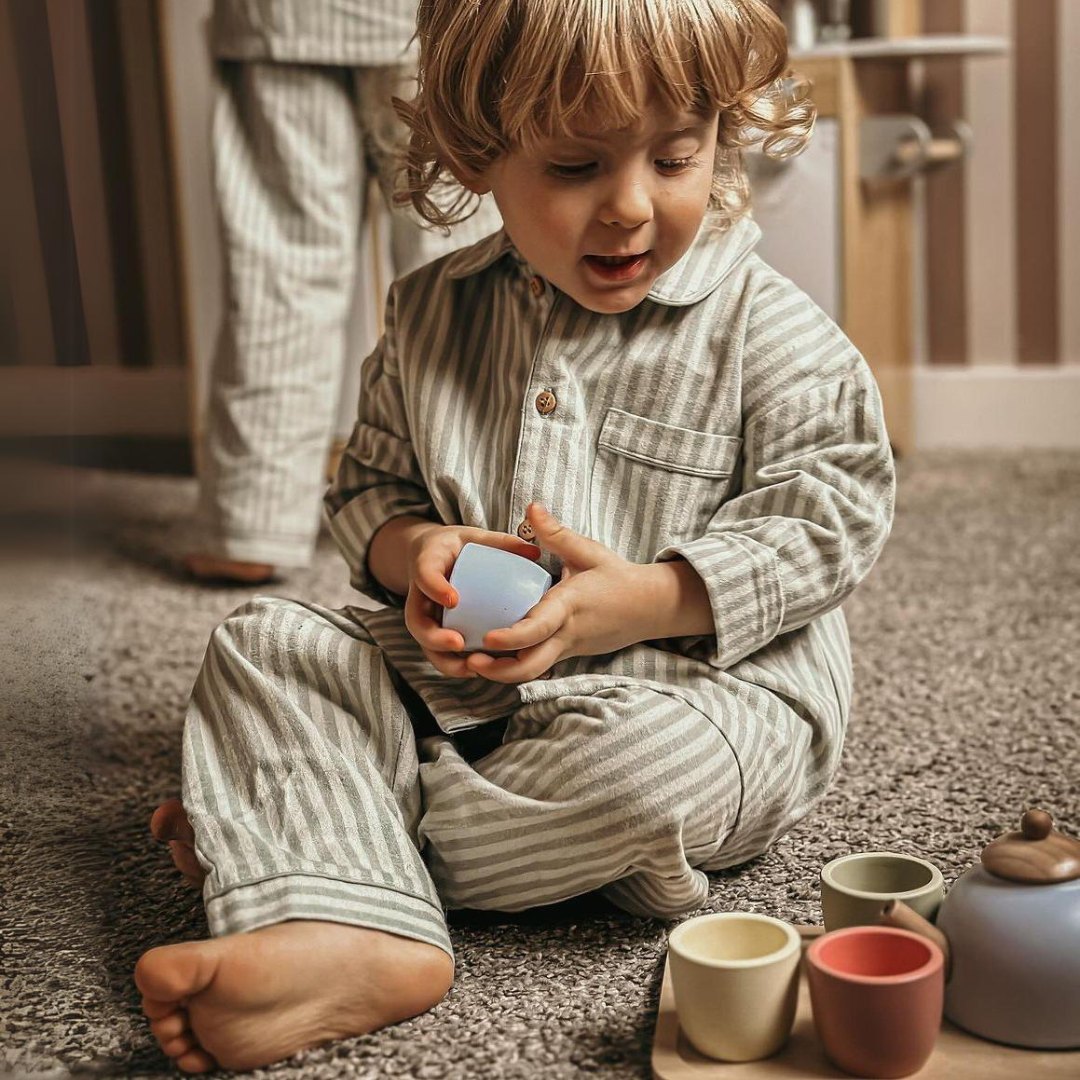 Juego de té de madera con bandeja - 7 elementos