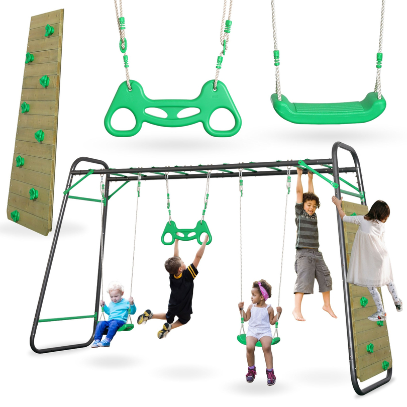 Columpio de jardín de acero XXXL - 2 asientos, escalera, trapecio de gimnasia, rocódromo