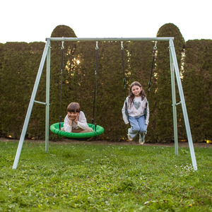 Columpio de jardín doble con estructura y cuerdas - asiento y nido de cigüeña
