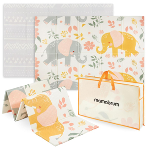 Estera de espuma plegable por las dos caras 180 x 120 x 1cm - Elefantes exóticos/Gris delicado