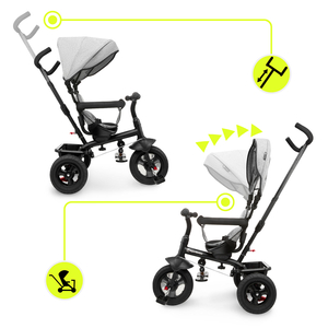 Triciclo para niños de 1 a 4 años - TOBI FREY - color gris - giratorio - ruedas hinchables + empujador
