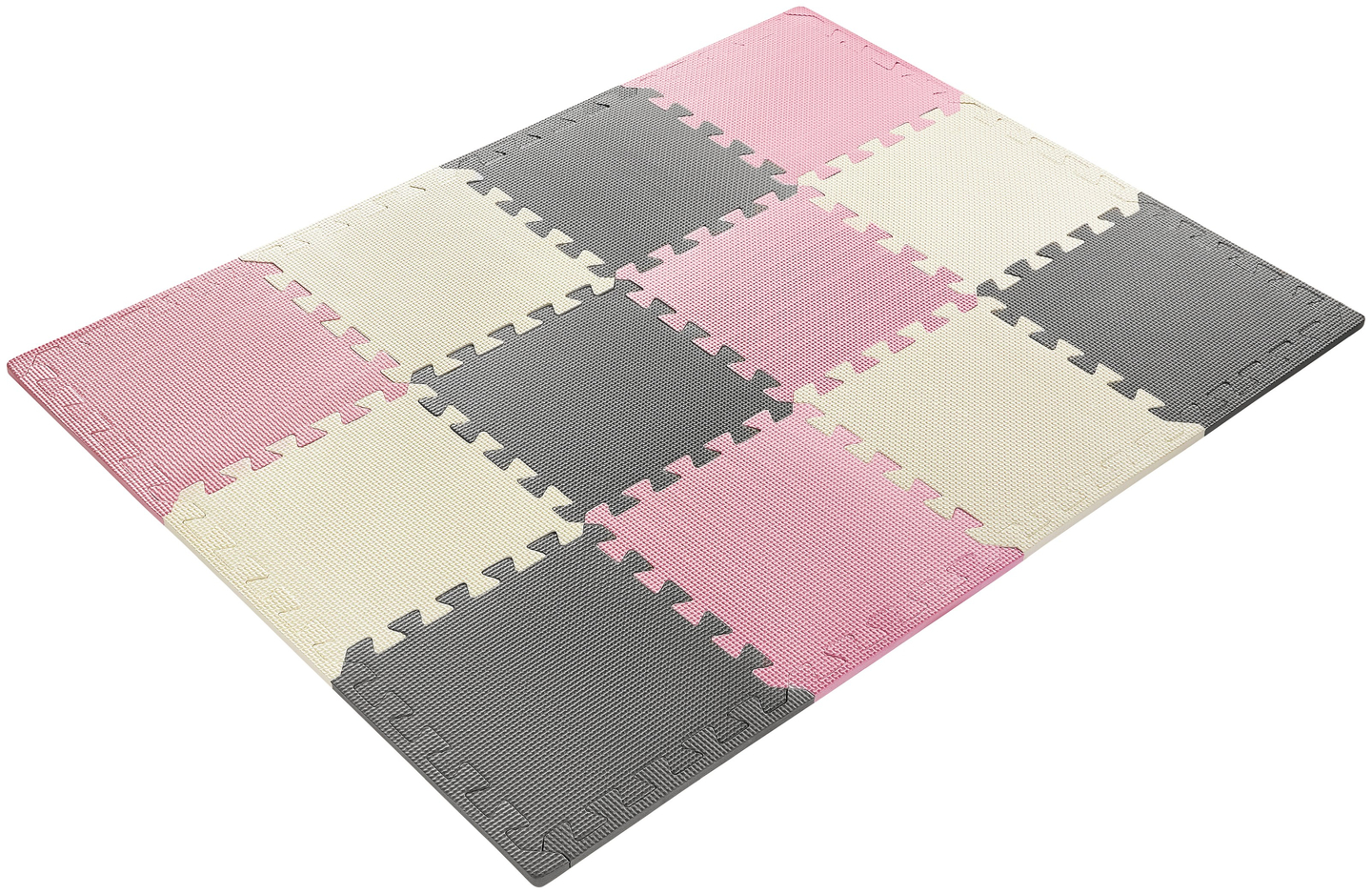 Puzzle de espuma 12 uds. - tapete educativo de espuma 120 x 90 x 1,2 cm con borde - rosa