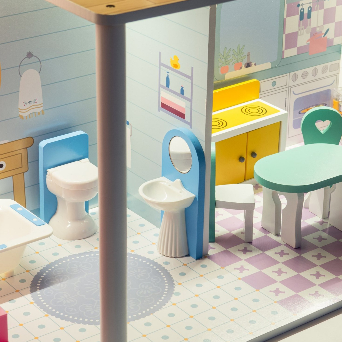 XXL La casa de muñecas de madera más grande - 123 cm - iluminada por LED - terraza, accesorios, jardín