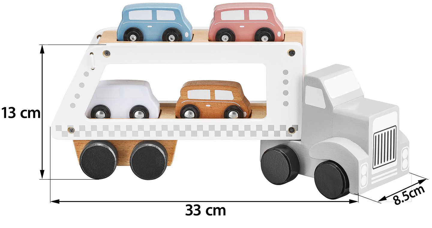 Camión de madera - semirremolque con 4 coches.