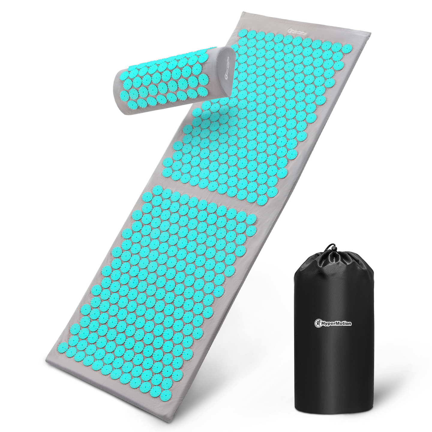 Esterilla de acupresión grande con almohada y funda - 130 cm HyperMotion gris-menta