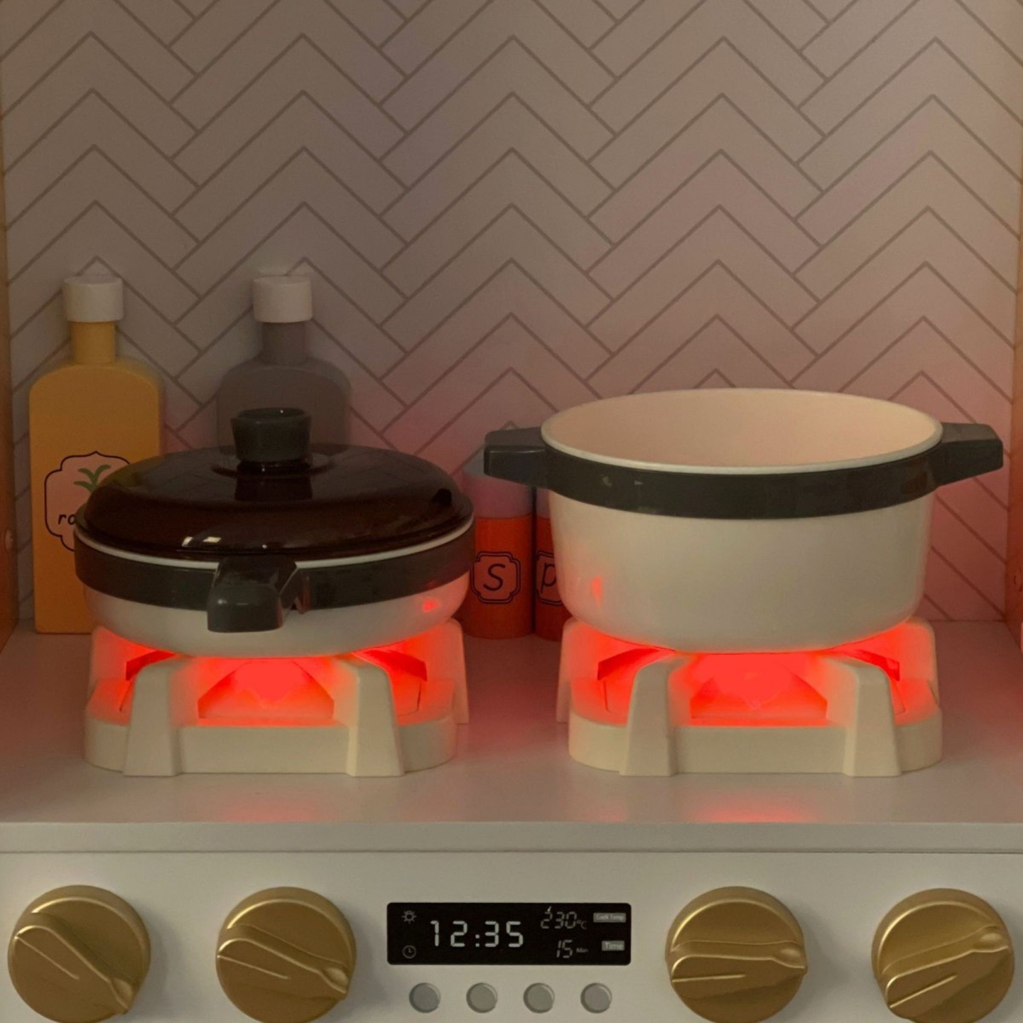 XXXXL gran cocina interactiva de madera con iluminación LED, lavadora microondas cafetera y juego de frutas y verduras - 50 elementos