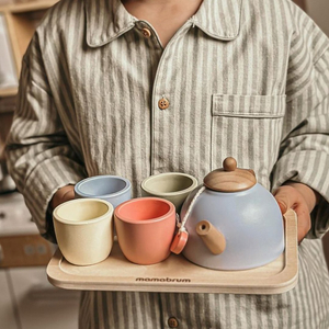 Juego de té de madera con bandeja - 7 elementos