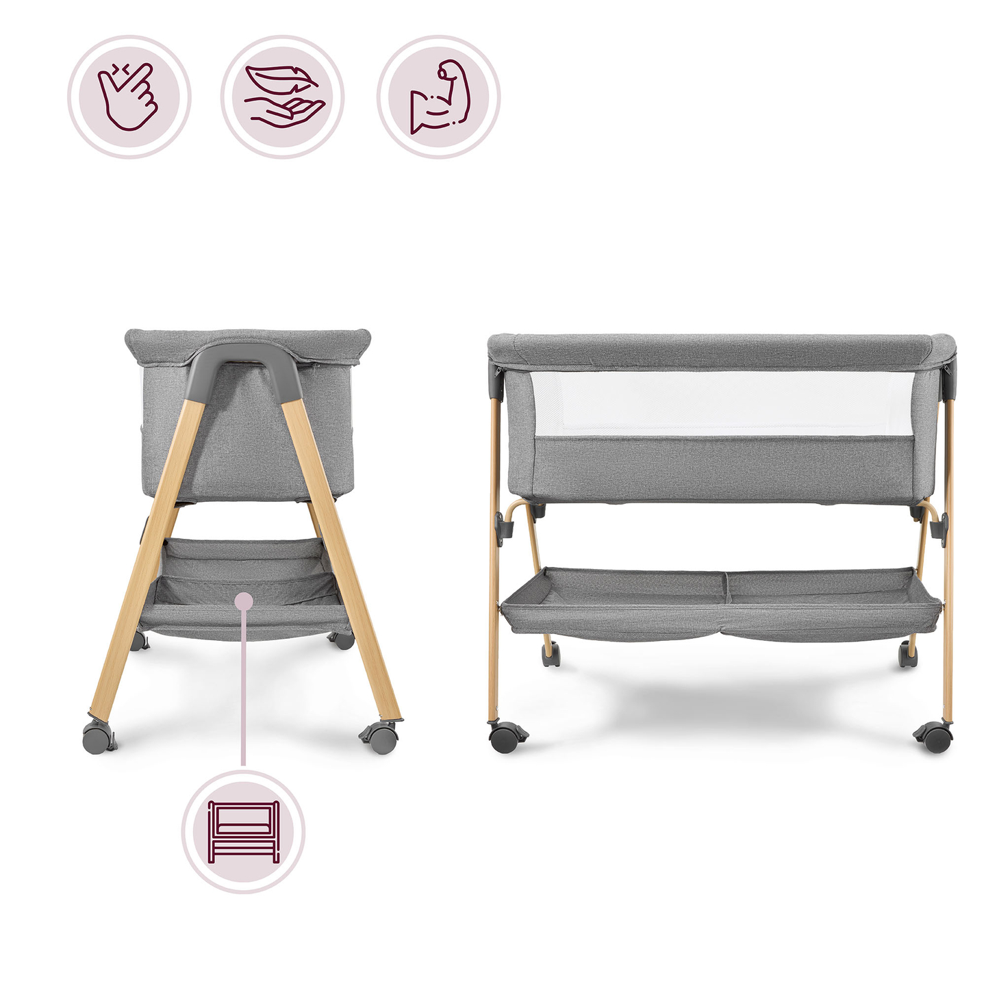 Cuna de bebé, independiente, cuna de viaje, cuna con colchón - gris