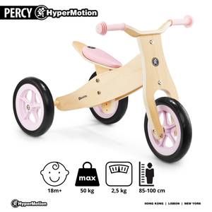 Triciclo y bicicleta de equilibrio de madera 2 en 1 - HyperMotion PERCY - rosa