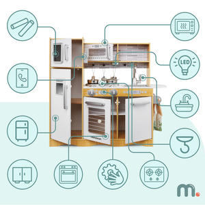 Cocina XXL de madera con iluminación LED, delantal y accesorios.