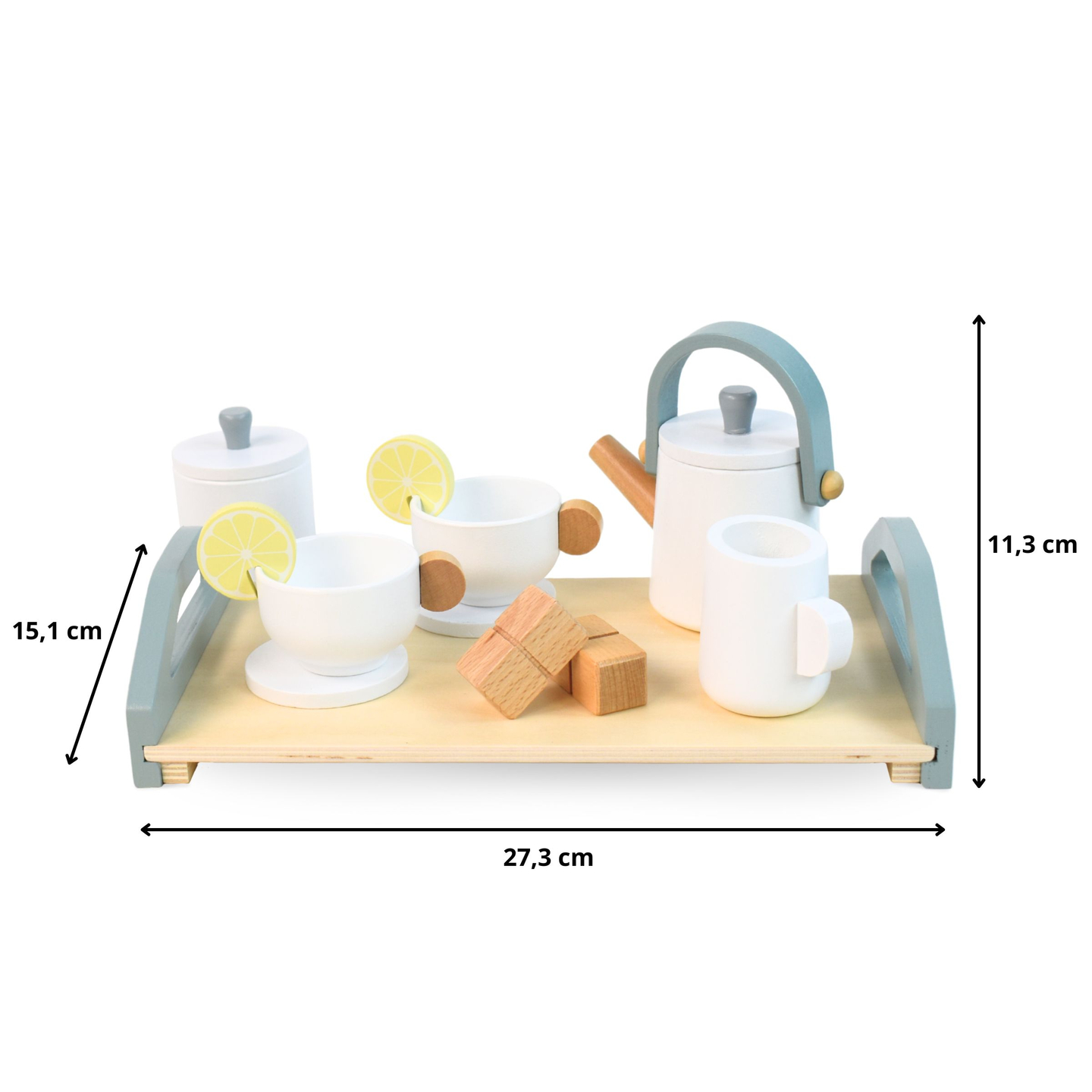 Juego de té grande de madera con bandeja - 17 elementos
