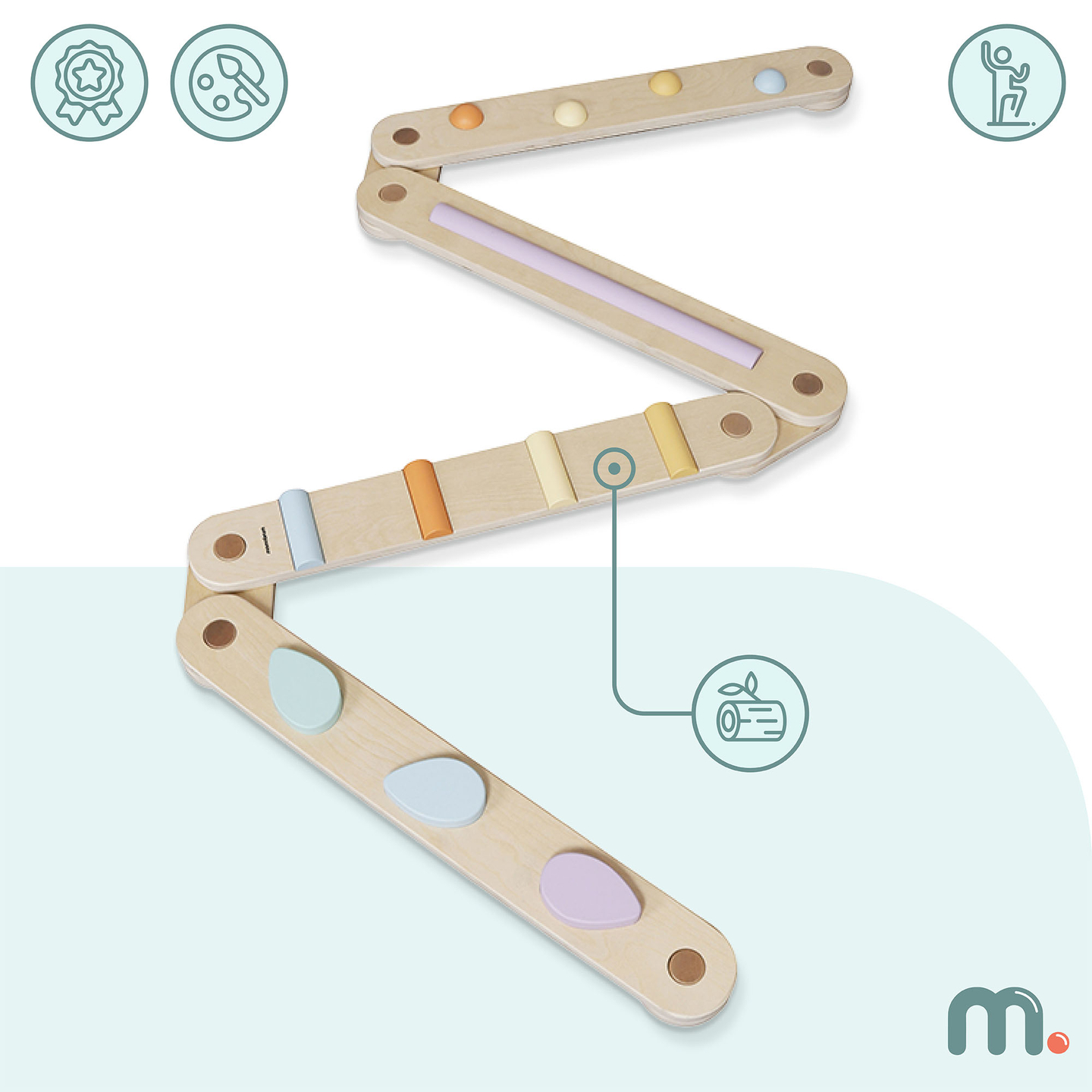 Gran recorrido sensorial de madera - pista de equilibrio - 9 elementos