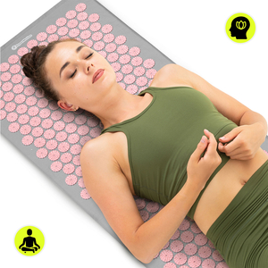 Esterilla de acupresión grande con almohada y funda - 130 cm HyperMotion gris y rosa