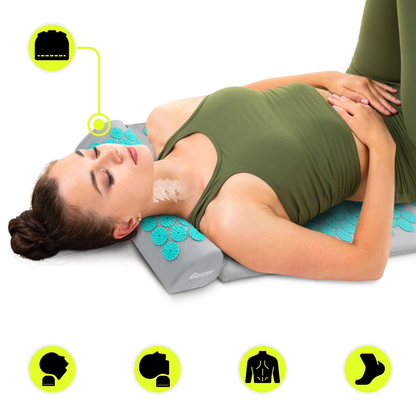 Esterilla de acupresión grande con almohada y funda - 130 cm HyperMotion gris-menta