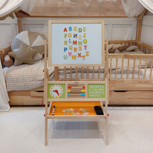 Gran pizarra educativa de dos caras: magnética y pizarra de tiza - pizarra de borrado en seco, madera