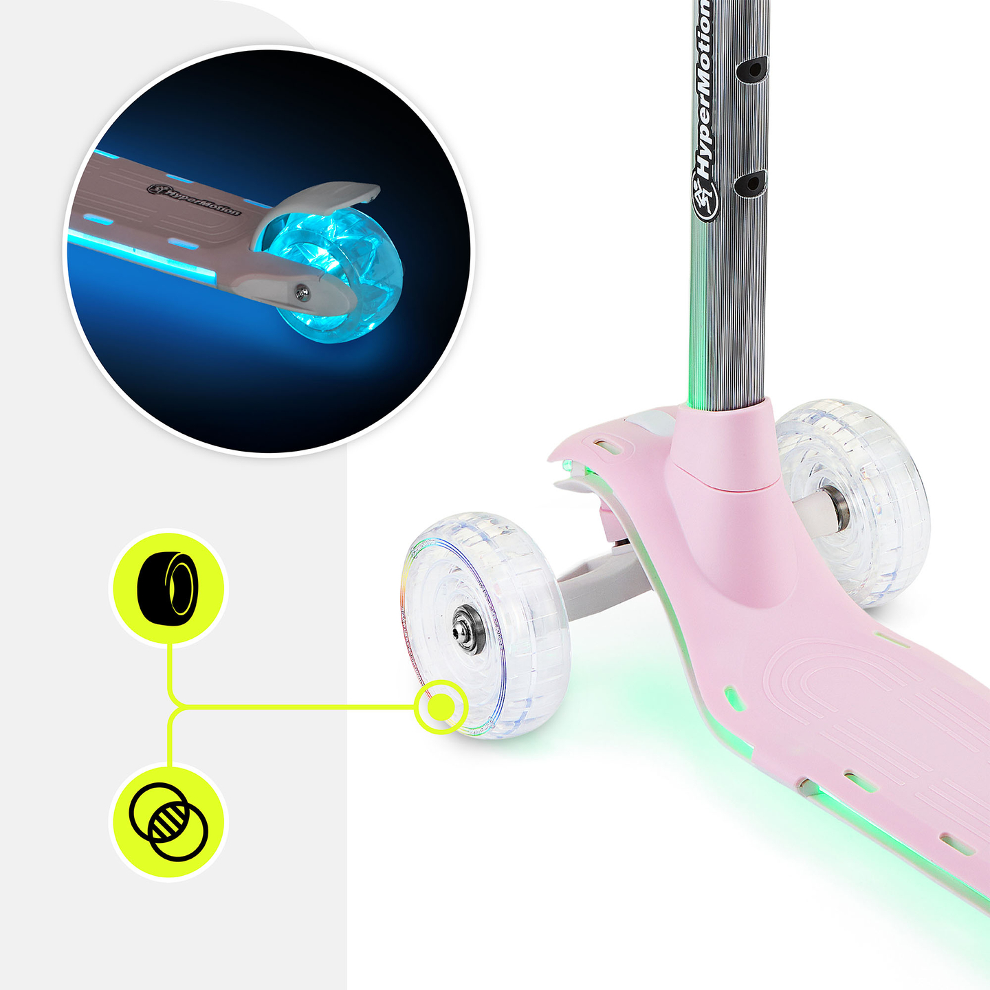 Patinete eléctrico HyperMotion BECKY - Iluminación LED RGB, rosa