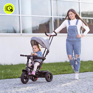 Triciclo para niños de 1 a 4 años - TOBI FREY - color gris - giratorio - ruedas hinchables + empujador