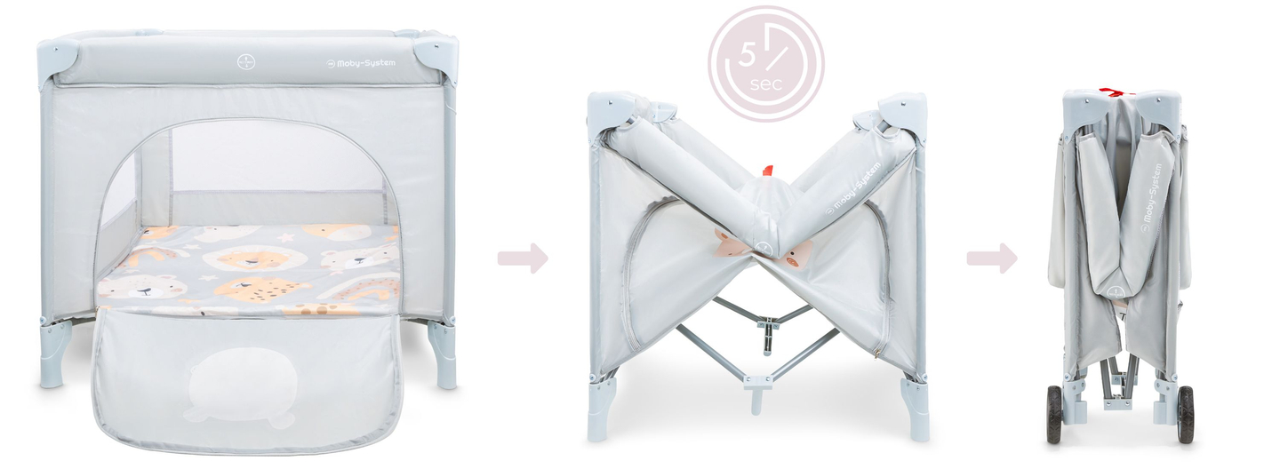 Parque infantil plegable, cuna de viaje para niños con colchón y bolsa de transporte - Teddy Bear