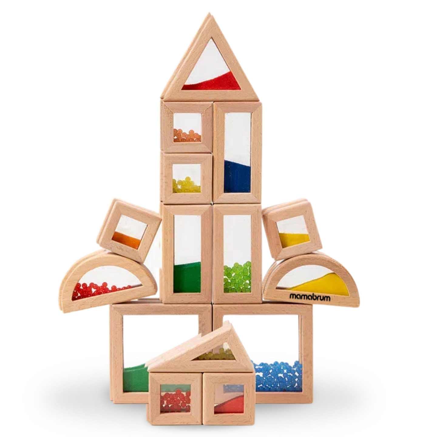 Juego de bloques sensoriales de madera con diferentes rellenos - 15 piezas