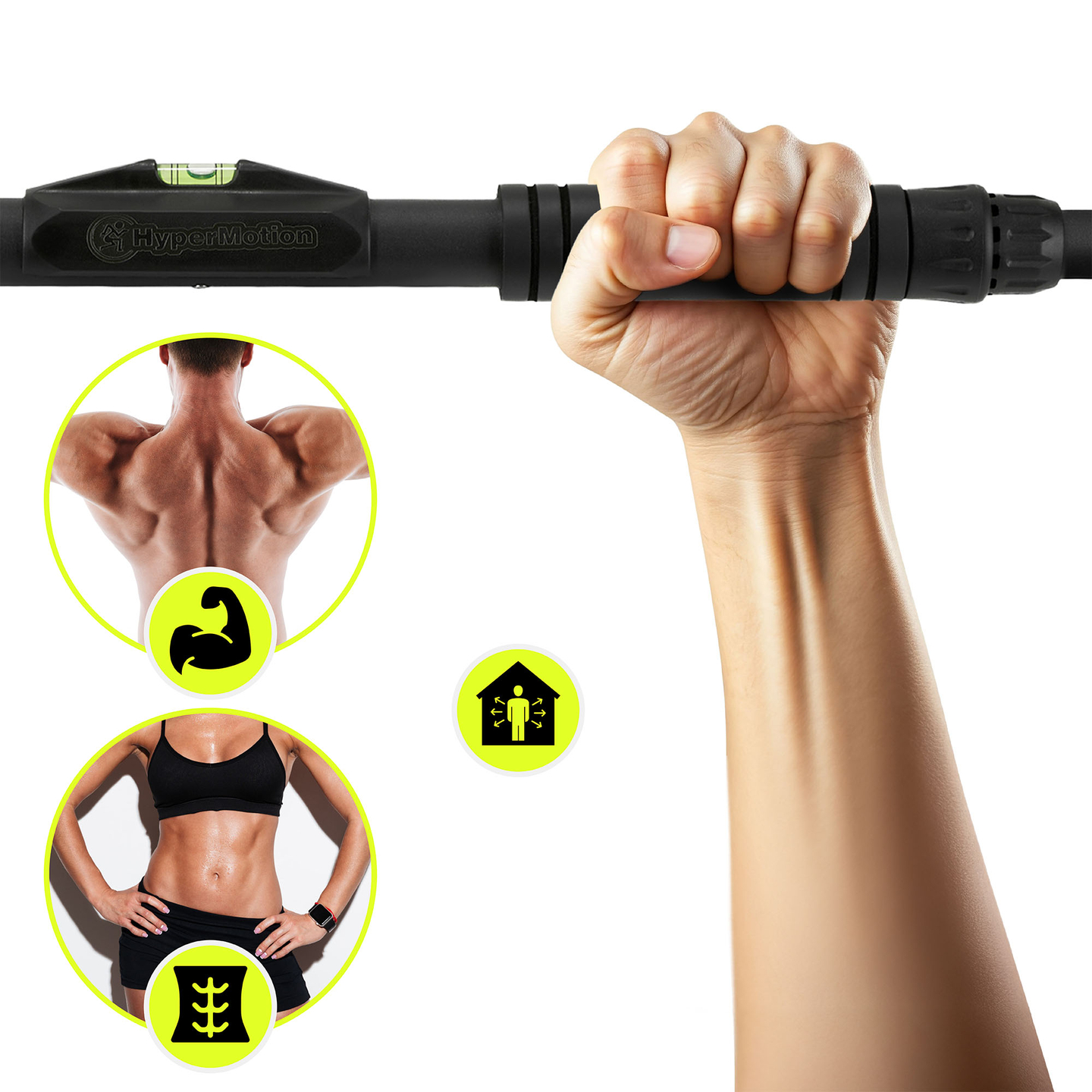 Barra de dominadas ajustable HyperMotion 74-100 cm, 200 kg, negra