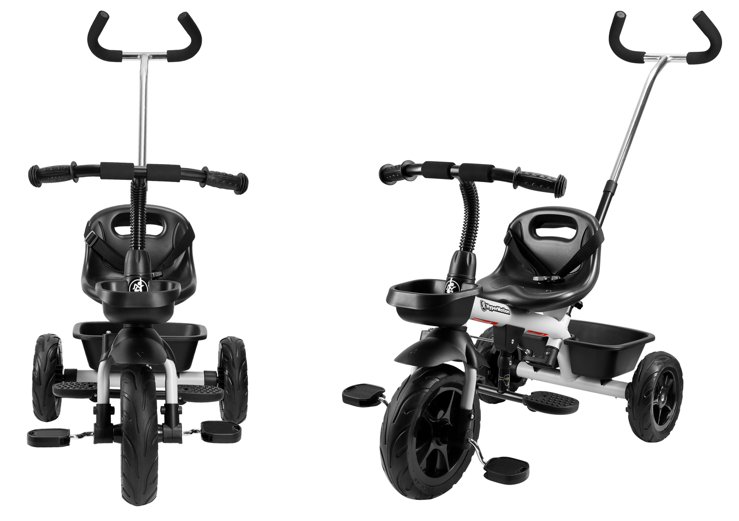 Triciclo HyperMotion TOBI VECTOR: ruedas infladas permanentemente + empujador. Color: gris claro.