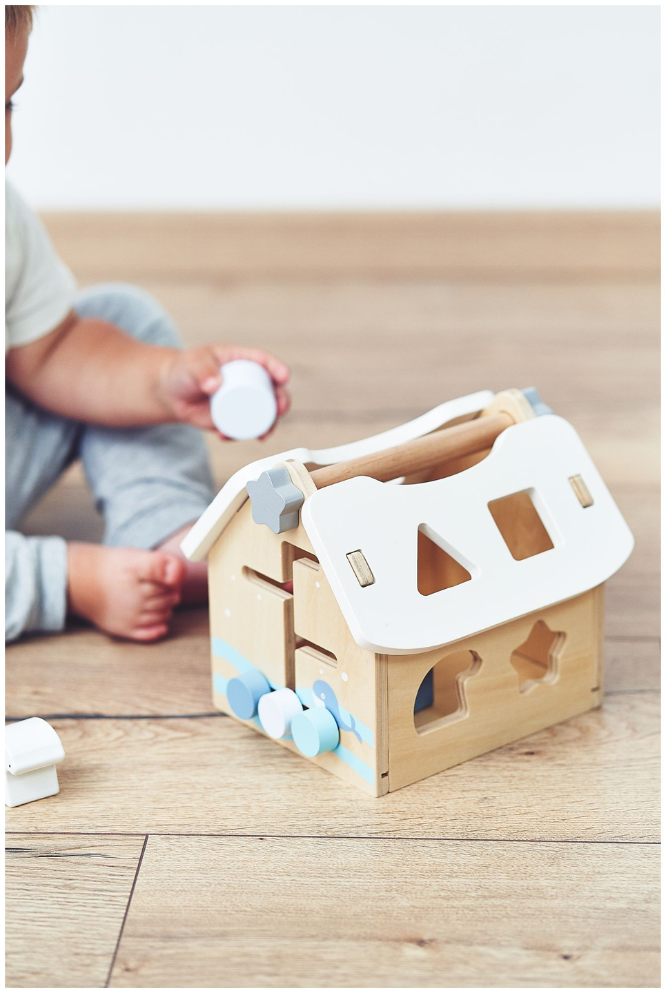 Clasificador: una casa educativa de madera con bloques