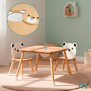 Mesa de madera con almacenaje y 2 sillas Conjunto infantil - Lindo Osito de Peluche