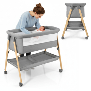 Cuna de bebé, independiente, cuna de viaje, cuna con colchón - gris