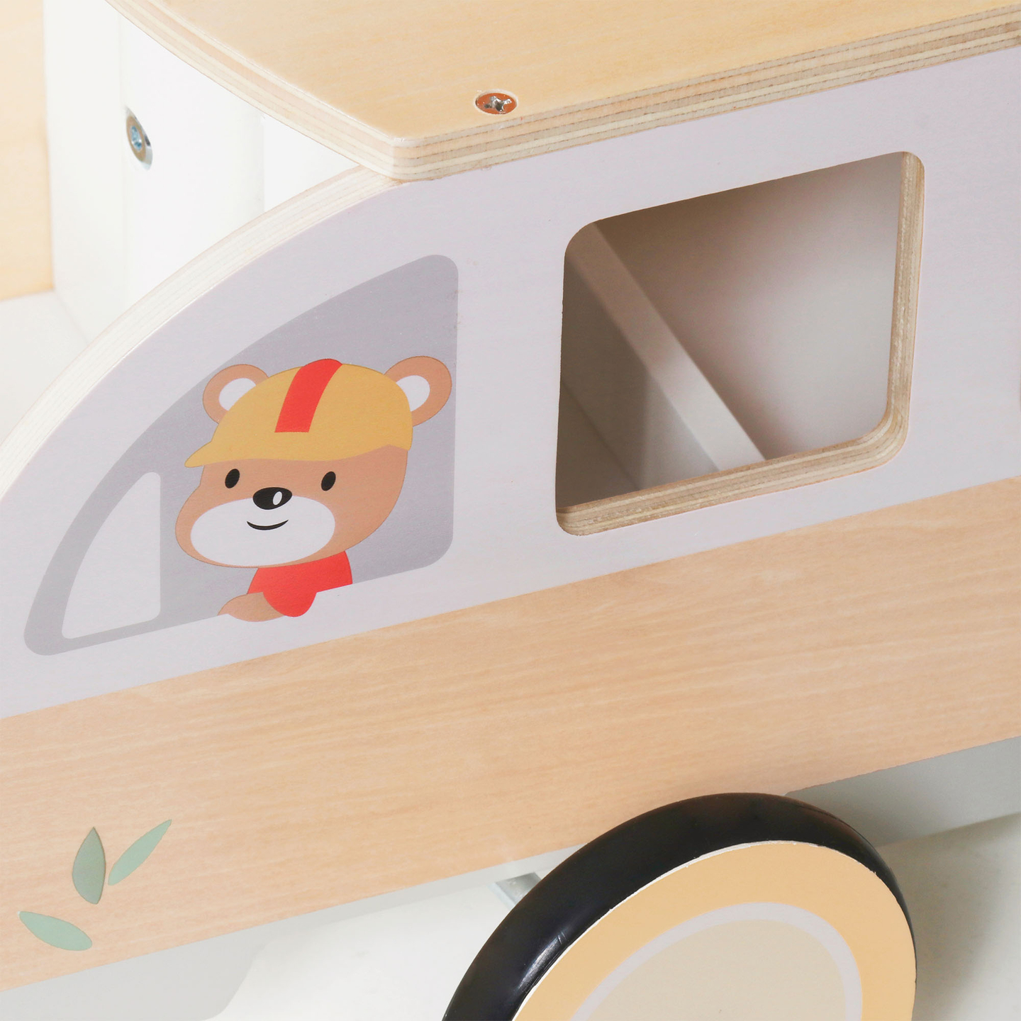 Autobús de madera para niños - Autobús con compartimentos de almacenamiento y espacio para peluches