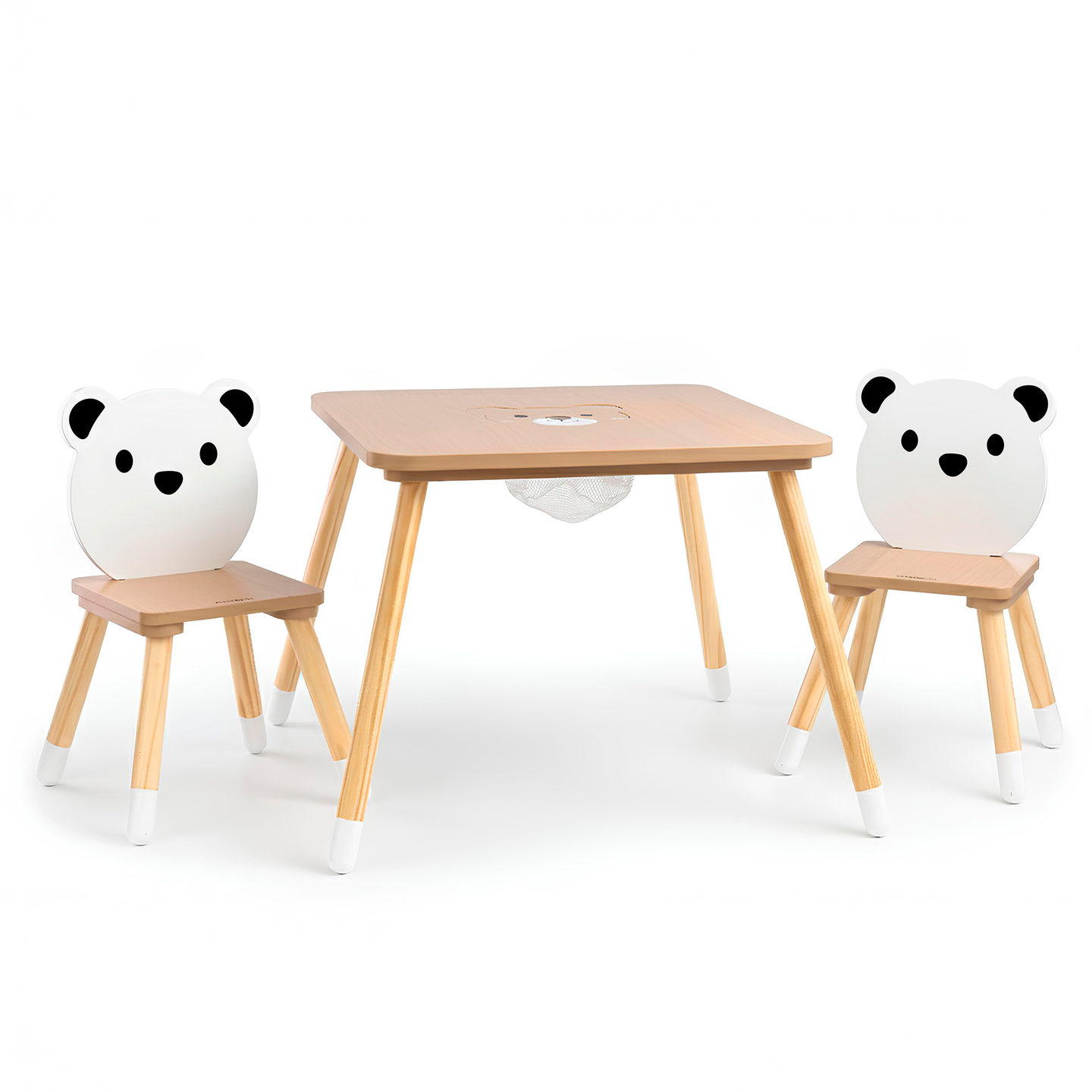 Mesa de madera con almacenaje y 2 sillas Conjunto infantil - Lindo Osito de Peluche