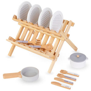 Accesorios de cocina de madera con secador de platos: un juego para niños