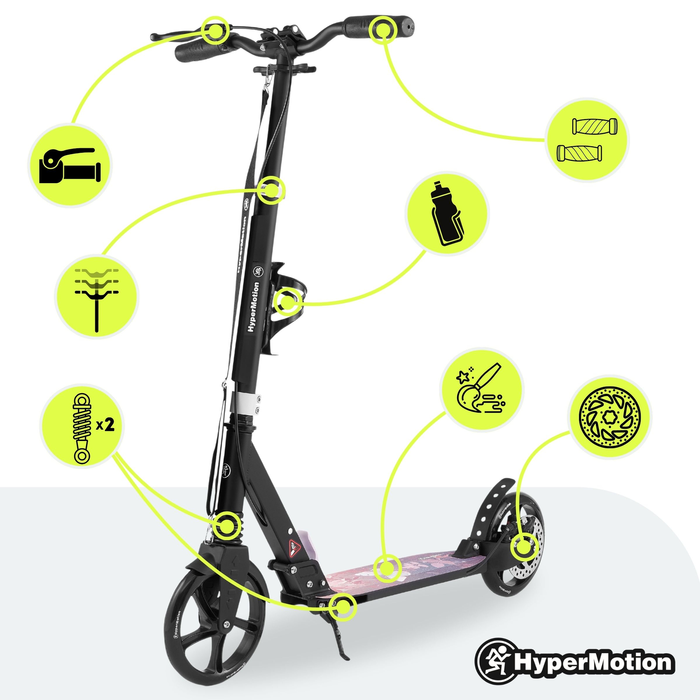 Scooter de dos ruedas para jóvenes adultos - con amortiguador - HyperMotion Skyline - rosa, aluminio - 100kg