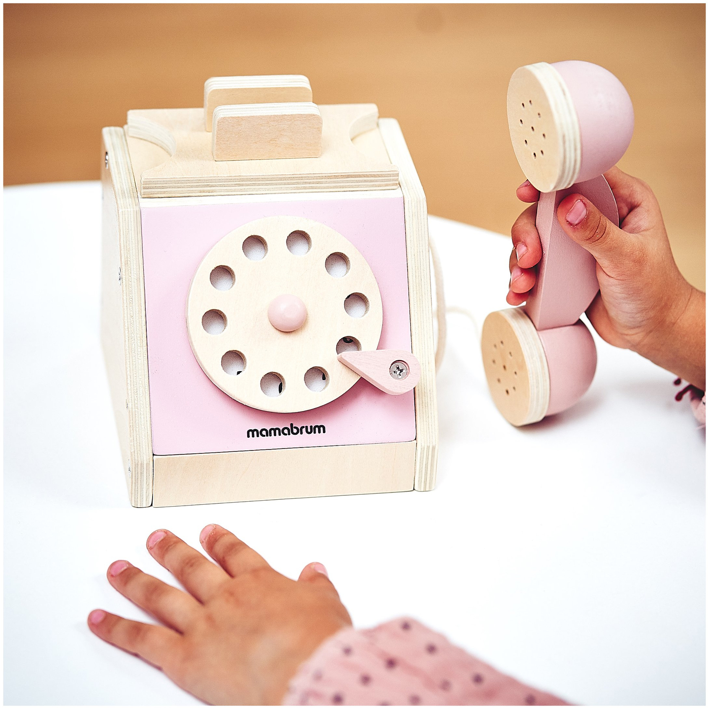 Teléfono retro de madera - rosa pastel